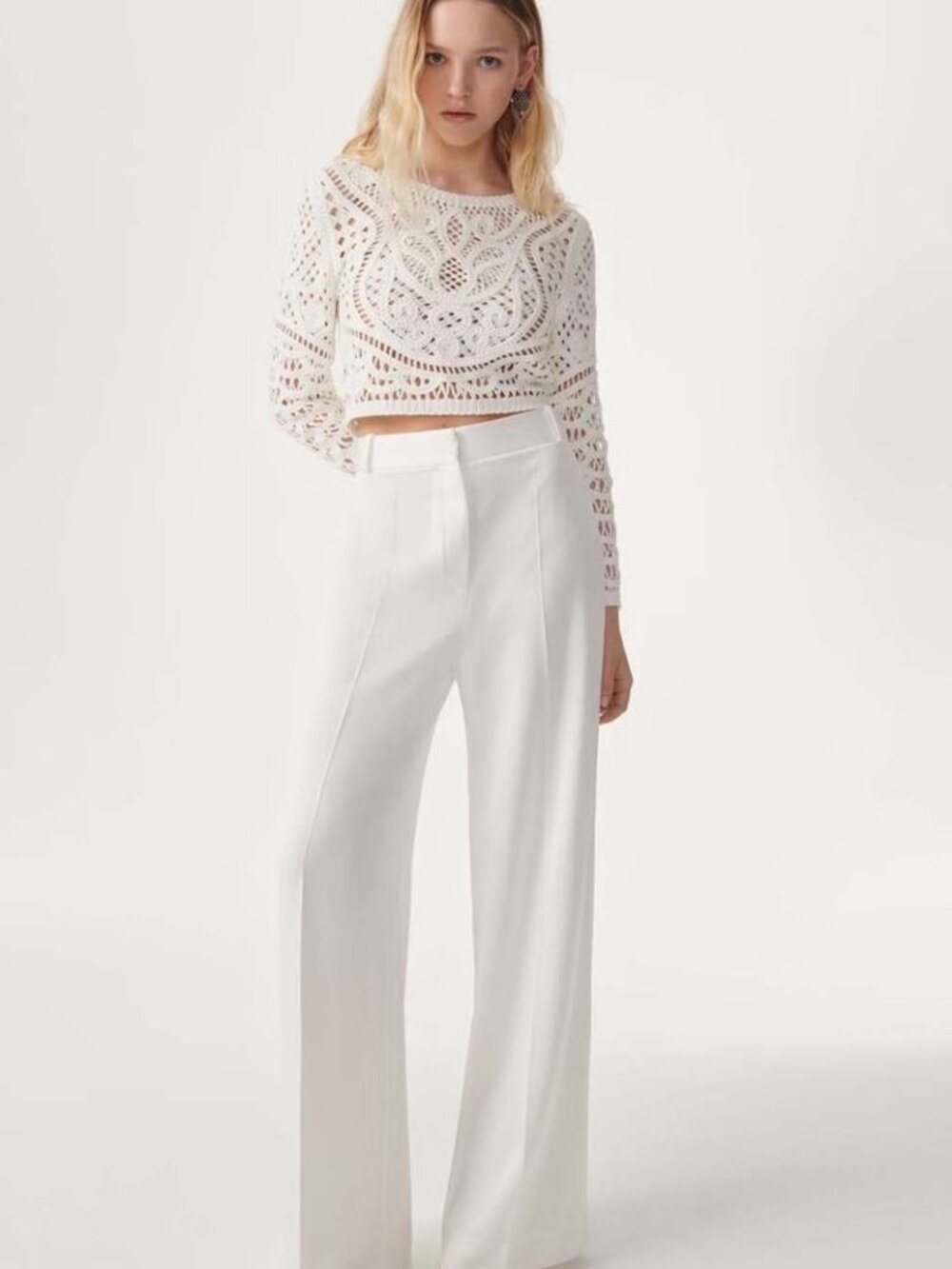 ba&sh Marc White Floral Openwork Crochet Cardigan XS 0